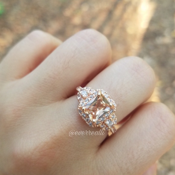 Rose gold Morganite & Diamond Three Halo Ring - Picture 6 of 7